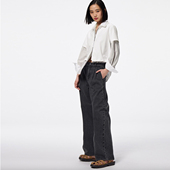 黑色大长腿无弹力高腰大宽腿阔腿牛仔裤 美单大牌秋季 宽松拖地裤