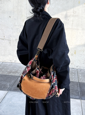 仟佰格双肩包女上班通勤背包大容量复古格子帆布包小众红色斜挎包