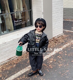 超酷皮衣！2024秋冬新品加厚皮衣外套保暖印花毛衣牛仔裤男女童