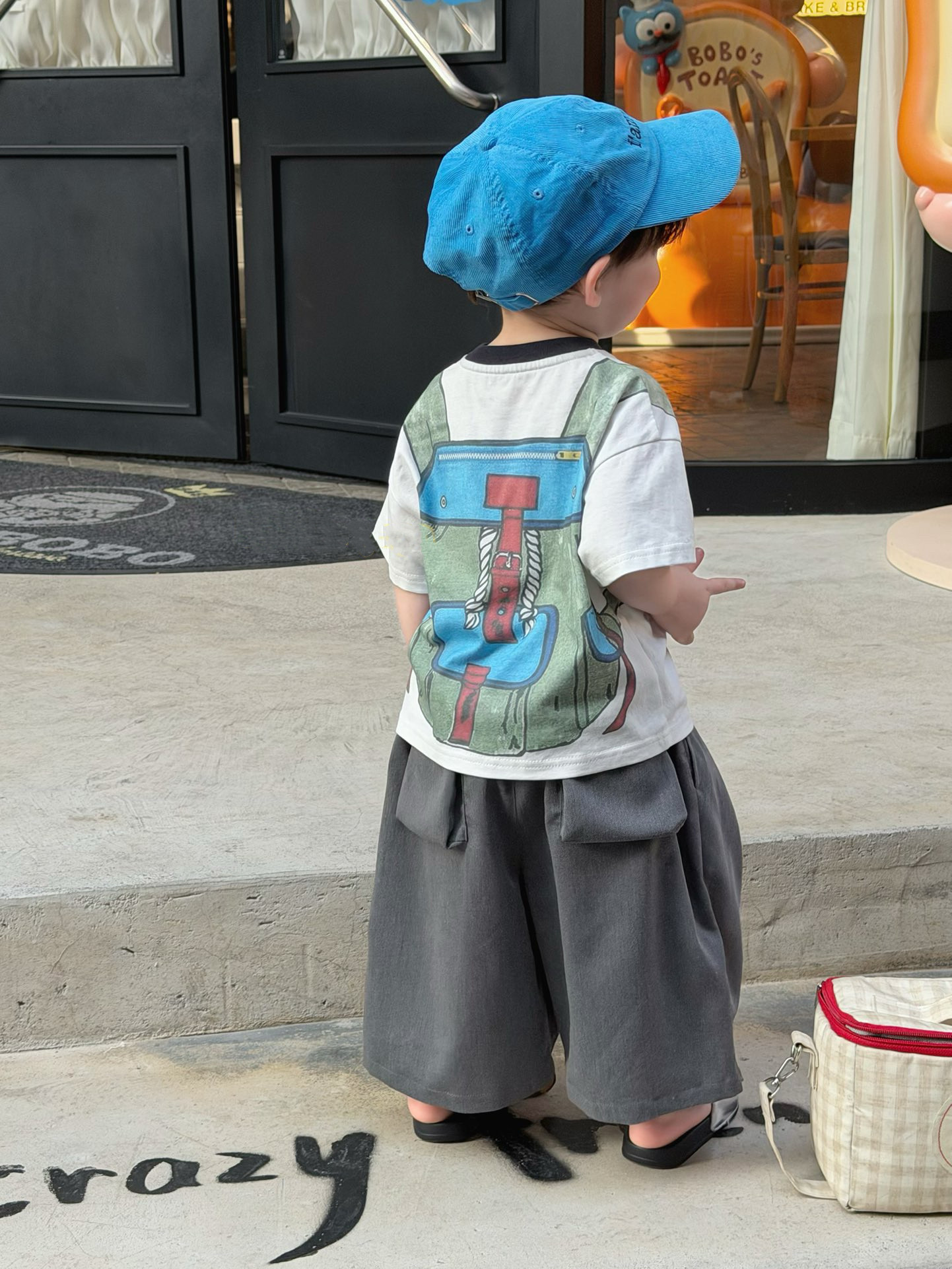 小南瓜kids 韩版童装2026春夏男童背包印花短袖T恤休闲九分裤洋气