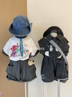 男童套装2026夏新款儿童动漫印花短袖T恤纯棉休闲工装裤笑脸套装