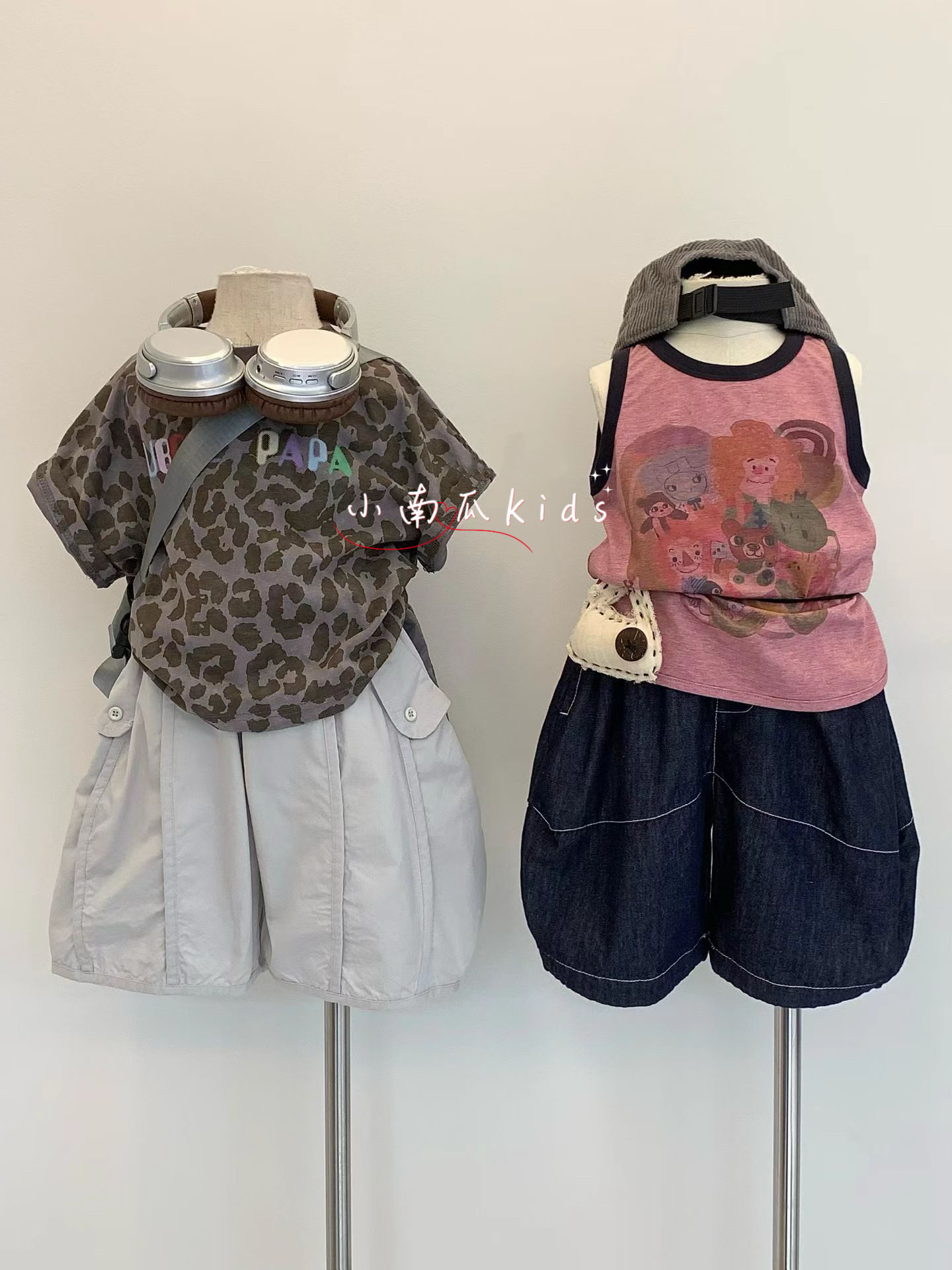 小南瓜2026夏季新款儿童韩版豹纹印花T恤男女童短袖上衣休闲短裤