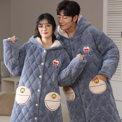 夹棉加厚睡袍冬季情侣睡衣