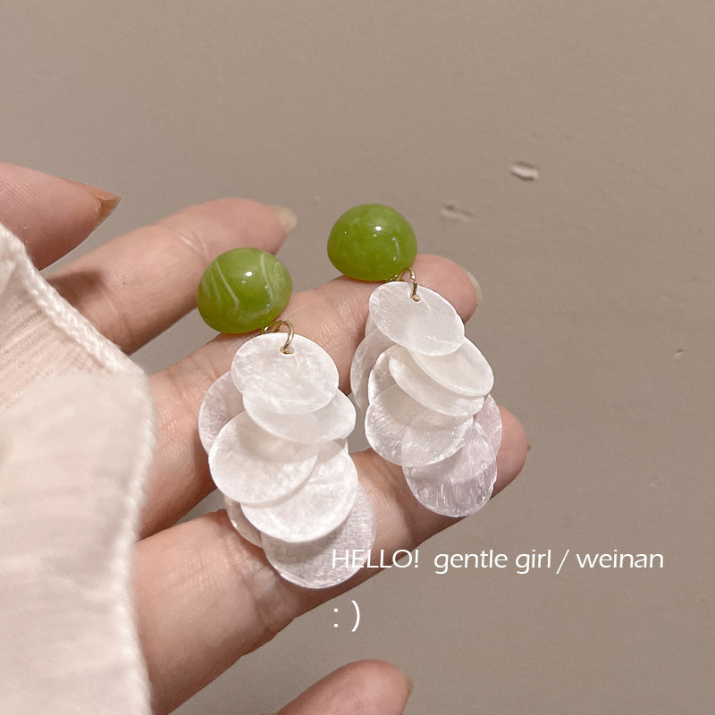 法国【设计师】Glicka 牛油果绿色耳环女夏天贝壳耳坠耳饰