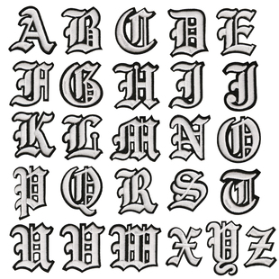歌特文字刺绣补丁贴标靶图腾黑白装饰布贴26英文字母潮牌绣花贴标