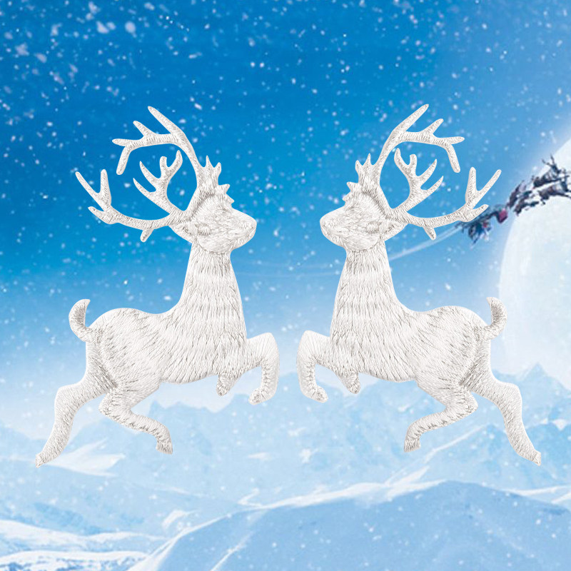 白色梅花鹿刺绣布贴小号衣服装饰破洞贴补丁贴花时尚diy刺绣补丁