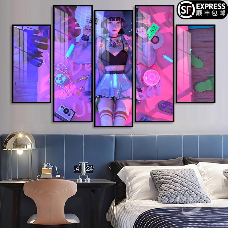 赛博朋克墙面装饰画二次元电竞房间挂画动漫网吧酒吧背景卧室壁画