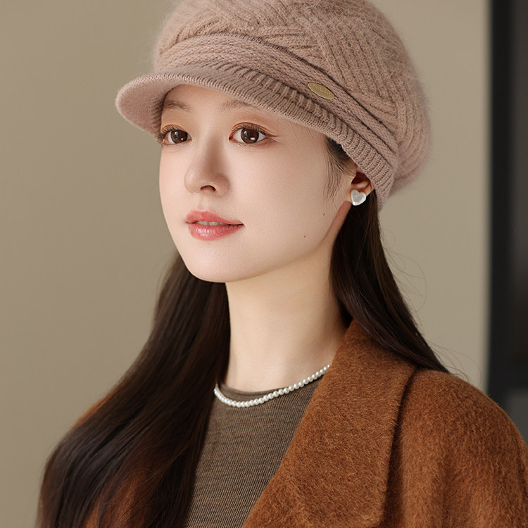 妈妈帽子女秋冬季加绒保暖防寒毛线帽中老年人时尚洋气针织鸭舌帽