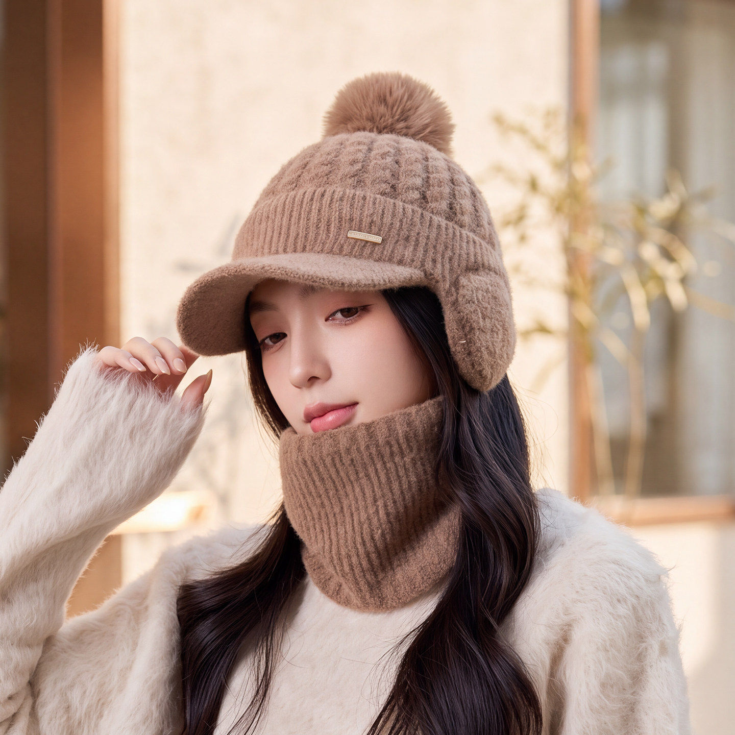 加绒加厚保暖护耳护颈围帽子女