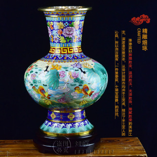 清仓北京景泰蓝花瓶15寸百鸟朝凤手工紫铜胎掐丝珐琅摆件源头发货