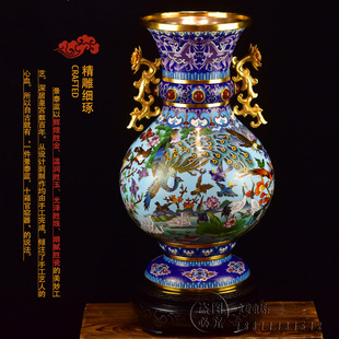 北京珐琅景泰蓝花瓶李荣魁22寸百鸟朝凤春满园纯手工铜胎掐丝非遗