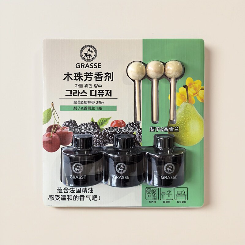 开市客代购韩国Grasse木珠芳香剂3瓶*105ml 黑莓樱桃2梨子香雪兰1