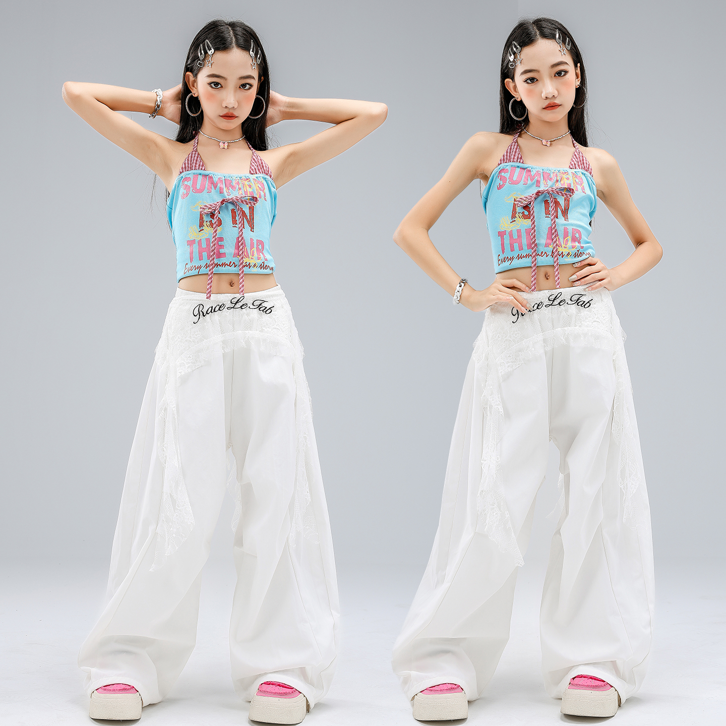 女童爵士舞马卡龙色吊带练功服