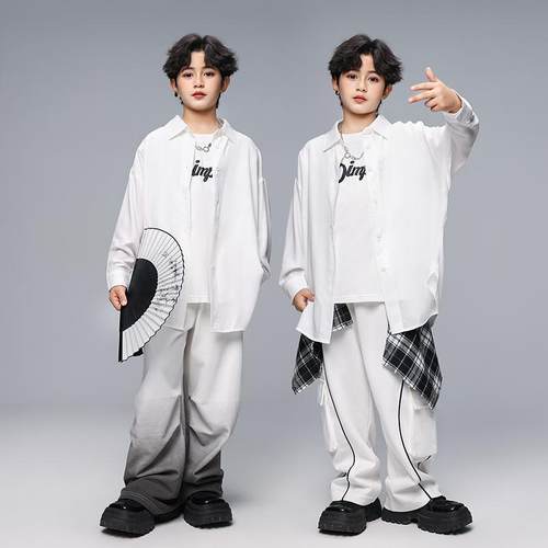 白衬衣街舞儿童男童嘻哈hipHop