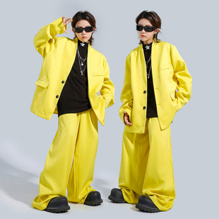 HIPHOP少儿街舞潮服黄色西装套装演出服男女童嘻哈KPOP走秀演出服