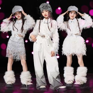 韩系女童jazz元 爵士舞拍摄服表演服 旦演出潮儿童T台走秀羽毛套装