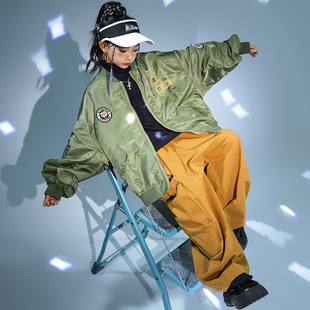 儿童嘻哈风宽松棒球服街舞练功服男女童hiphop演出服滑板运动套装
