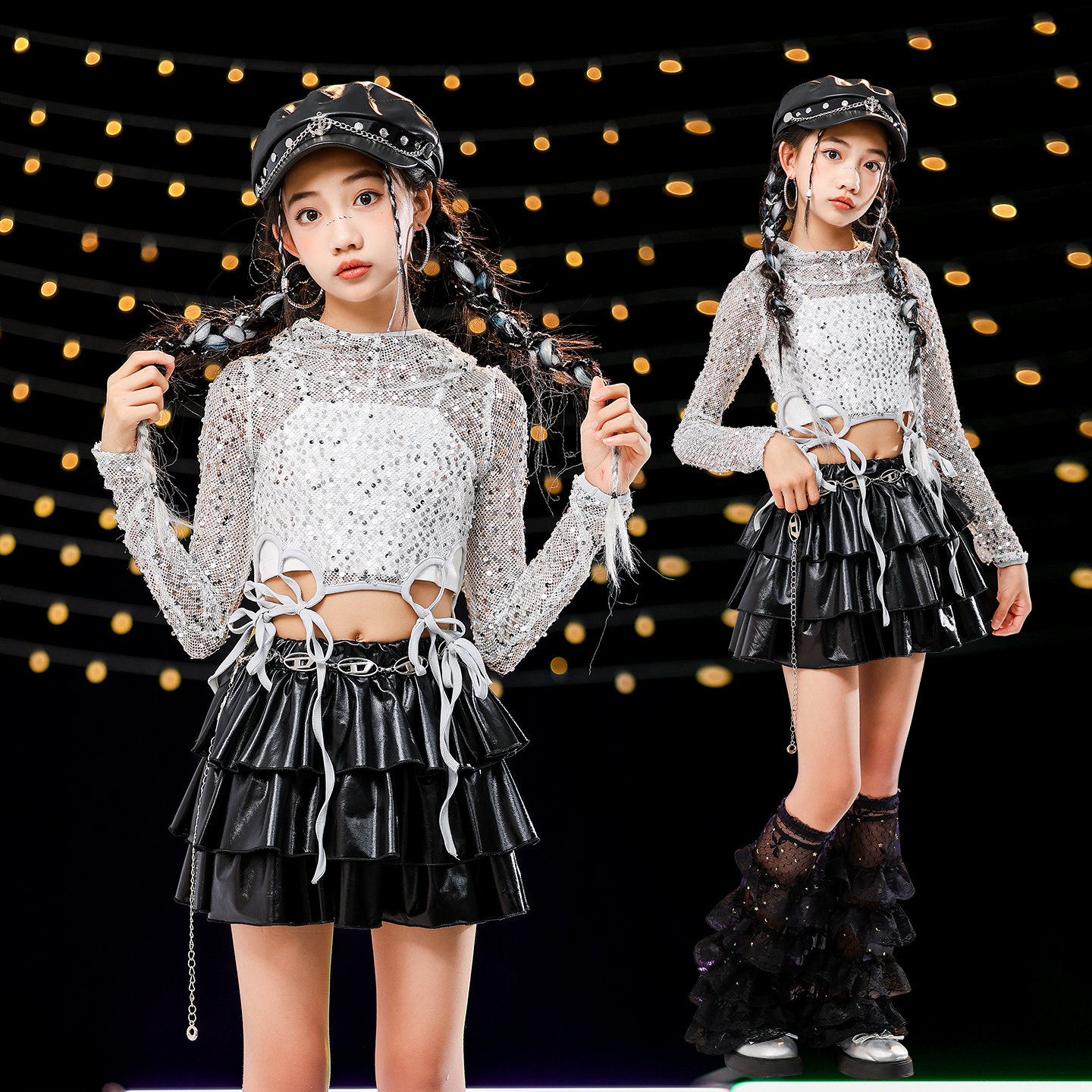 爵士舞女童亮片走秀演出服套装