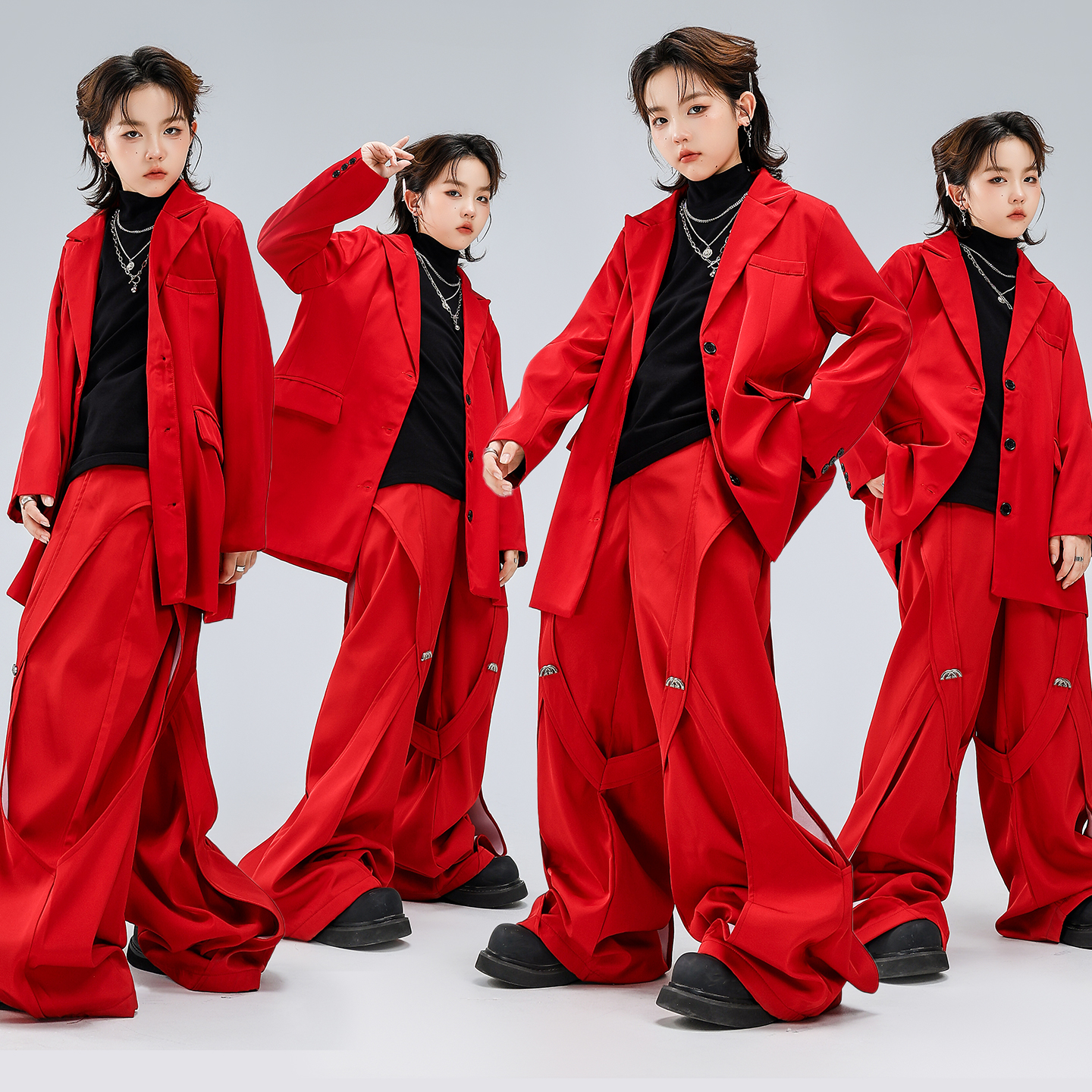 元旦儿童街舞HIPHOP红色演出服装