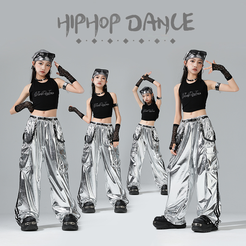 女童爵士舞挂脖露脐上衣演出服