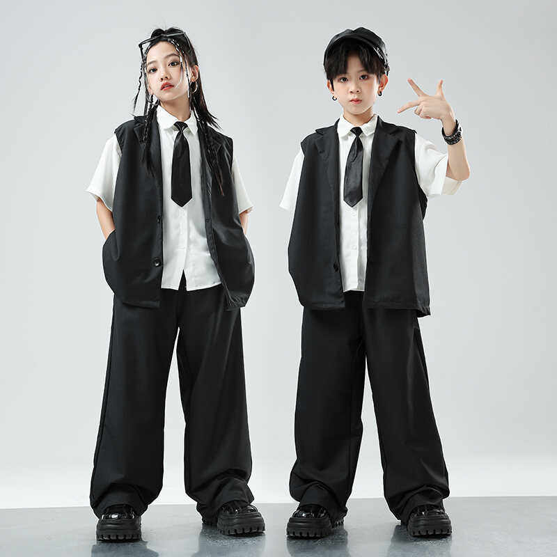 少儿街舞西装马甲套装男女孩嘻哈hiphop演出服团体汇演舞蹈表演服