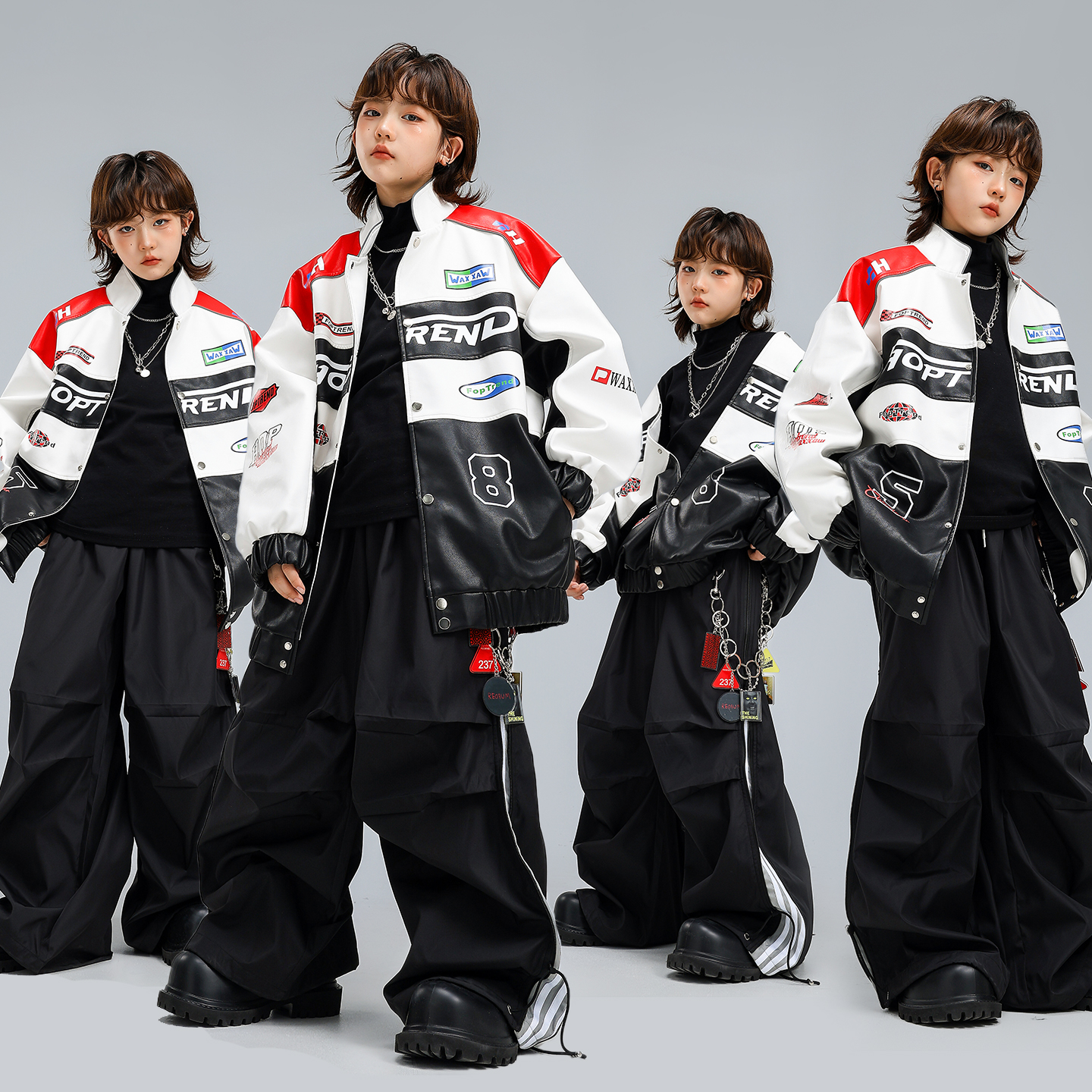 儿童机车风炸街嘻哈架子鼓演出服