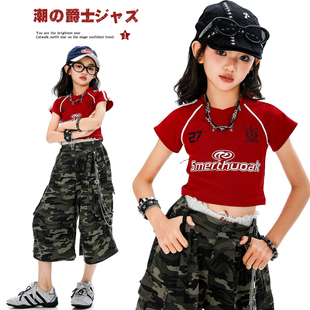 复古美式少儿街舞走秀服音乐节女童嘻哈hiphop表演出服炸街街拍服