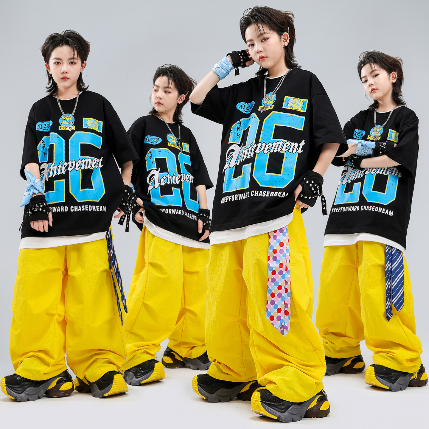 hiphop少儿街舞夏季多巴胺潮童练舞服中小学生音乐节嘻哈表演服装