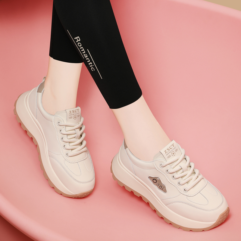 真皮厚底小白鞋女款2025