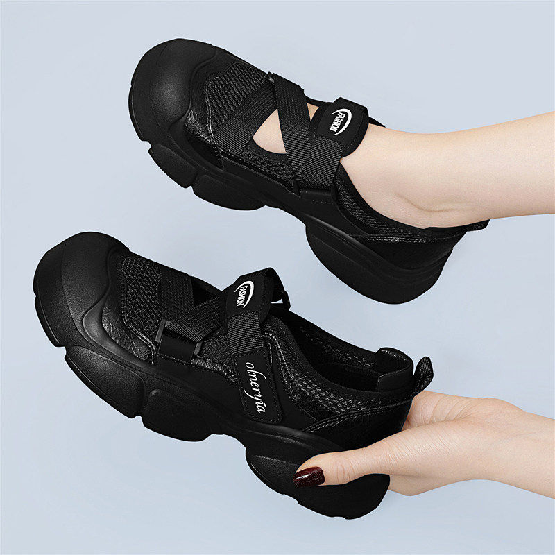 黑色休闲 运动鞋女款2026夏季新款网鞋透气网面薄款网鞋软底跑步