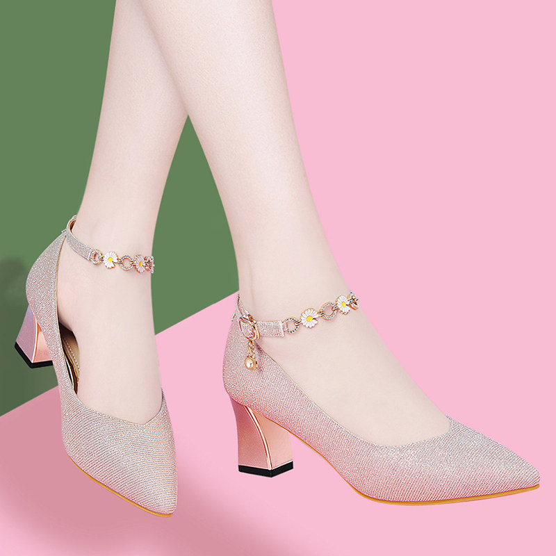 真皮高跟鞋女2025年新款秋冬季女鞋百搭中跟皮鞋婚鞋尖头粗跟单鞋