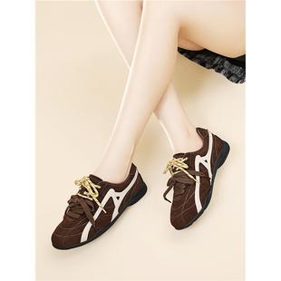 复古拼色百搭轻便运动休闲阿甘鞋 新款 2025秋季 3cm内增高德训女鞋