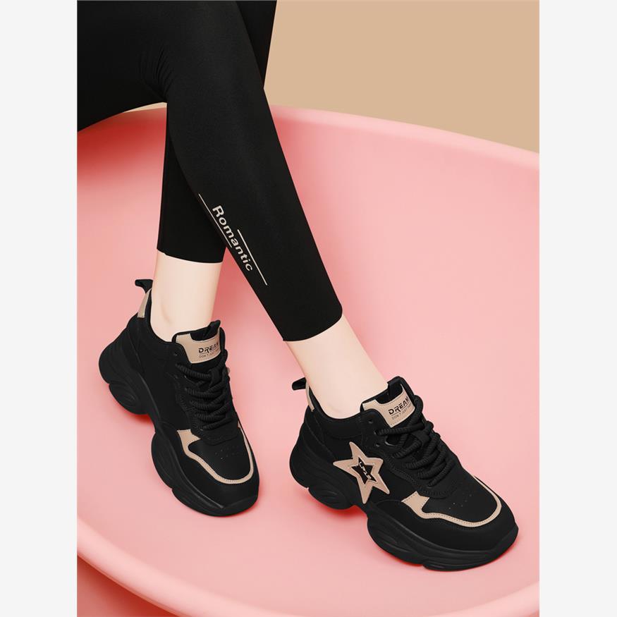 黑色厚底老爹鞋女2025新