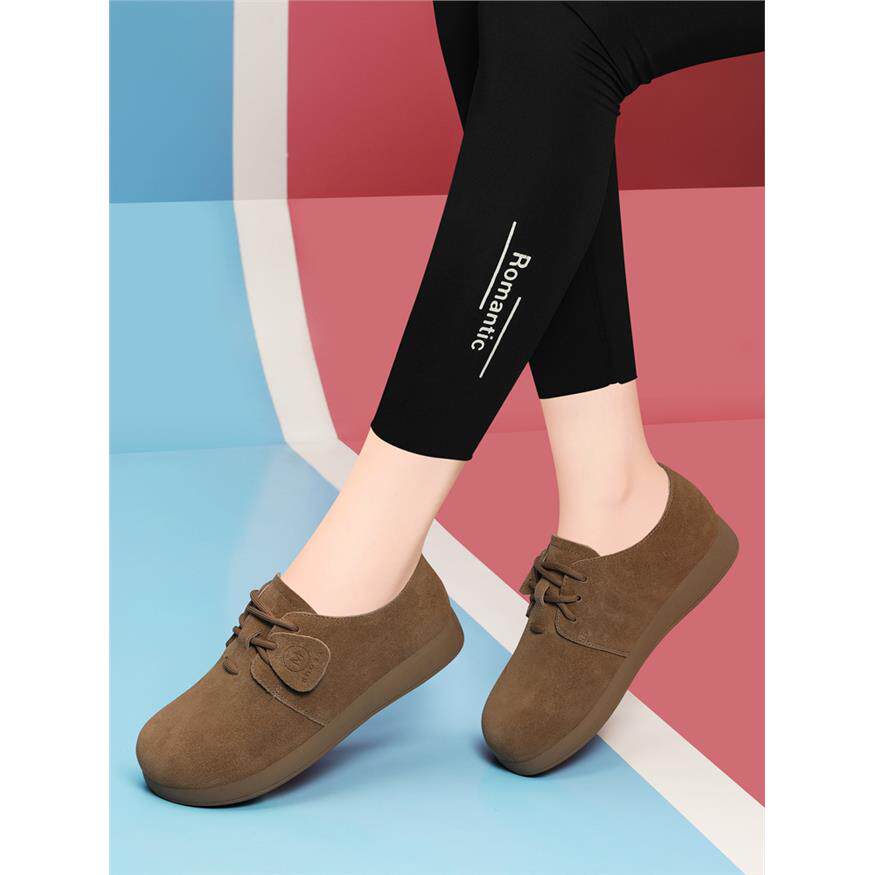 金丝兔女鞋2025秋新款欧货时尚系带平底休闲磨砂皮软底勃肯鞋休闲