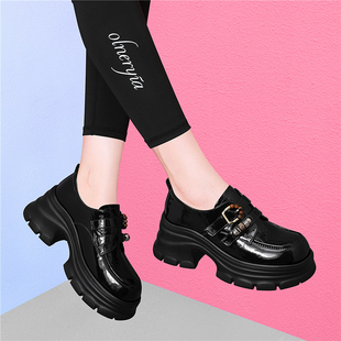 英伦双皮带扣百搭单鞋 真皮厚底内增高乐福鞋 小皮鞋 新款 女2025秋季