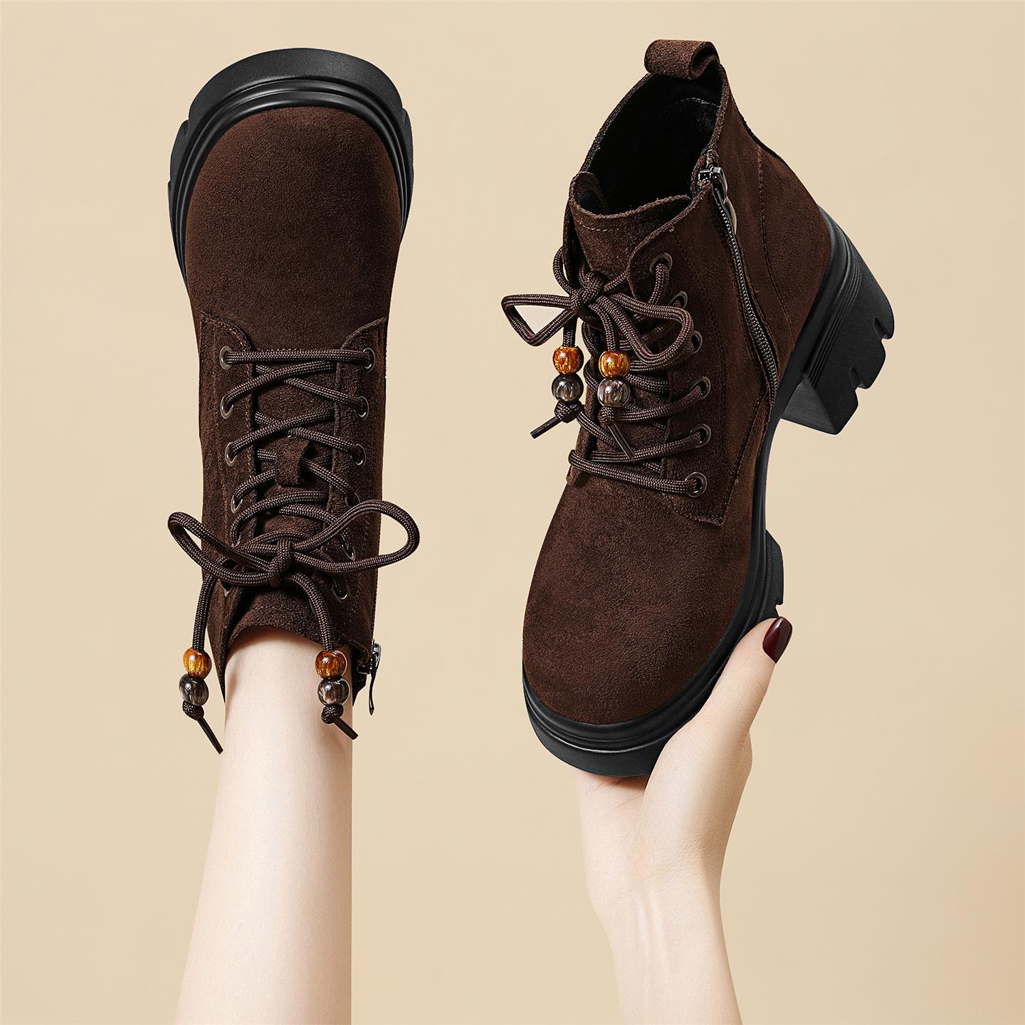 马丁靴女2025春秋新款棕