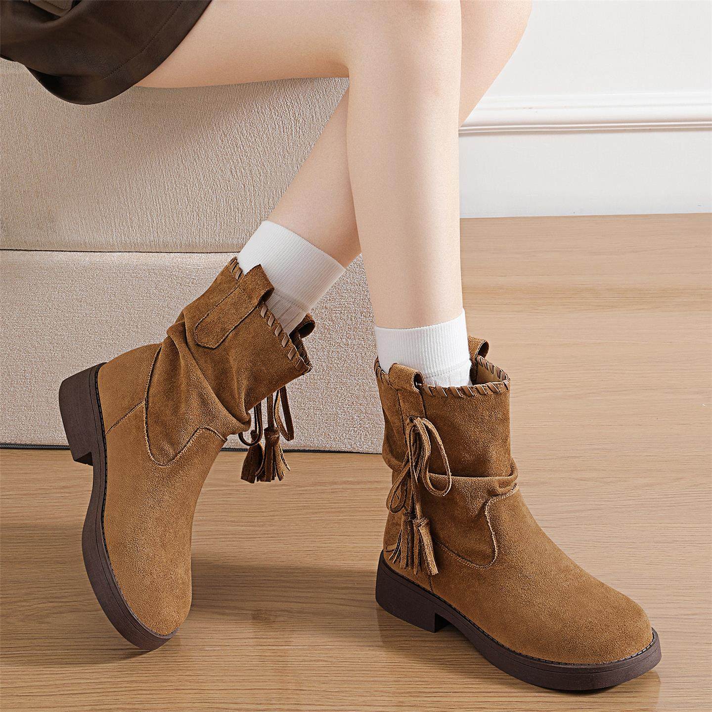 真皮靴子女秋季2025新款