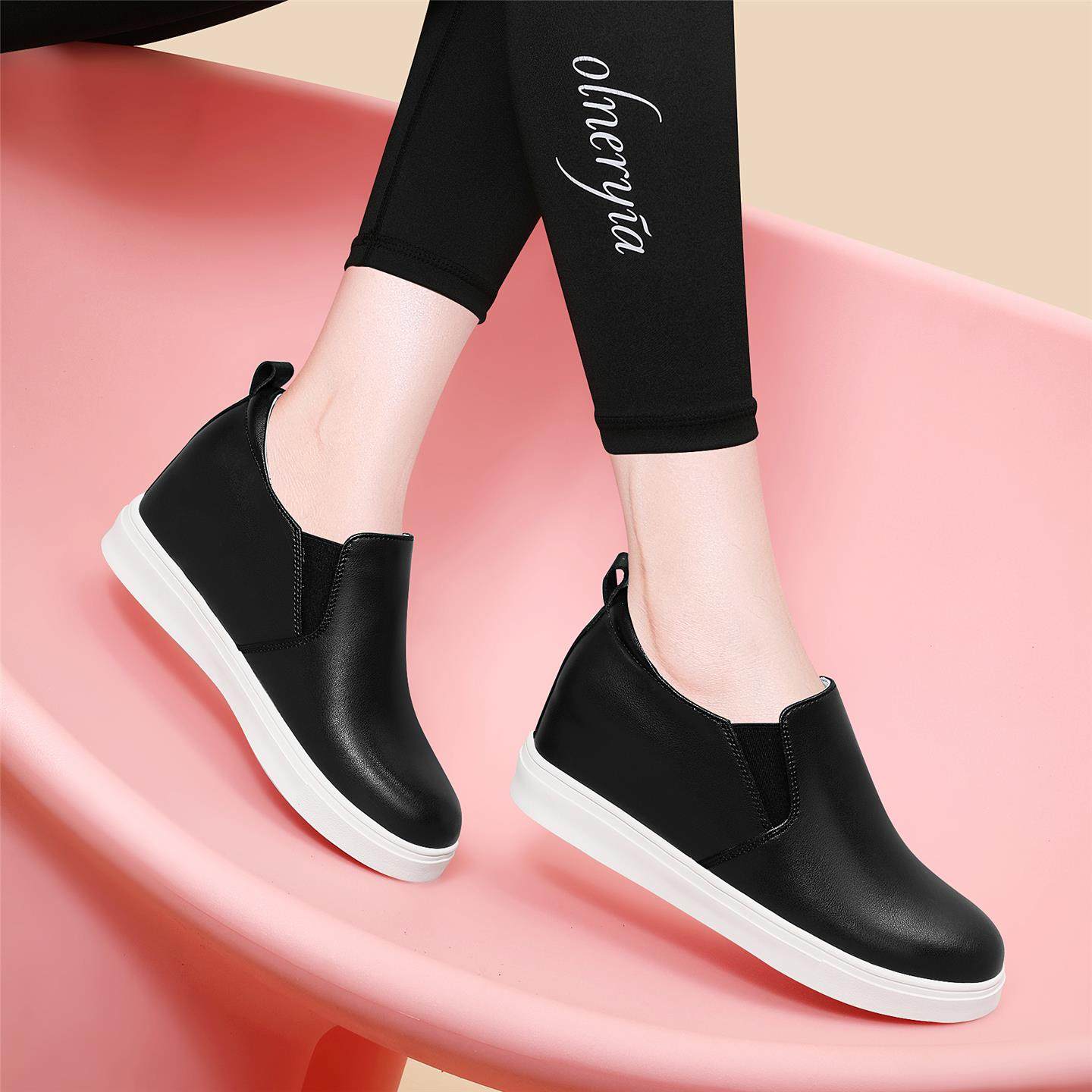 黑色单鞋女防水防滑皮面