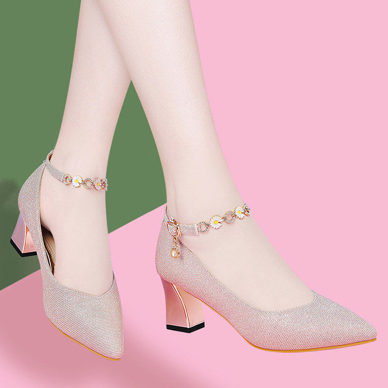 真皮高跟鞋女2026年新款春秋季女鞋百搭中跟皮鞋婚鞋尖头粗跟单鞋