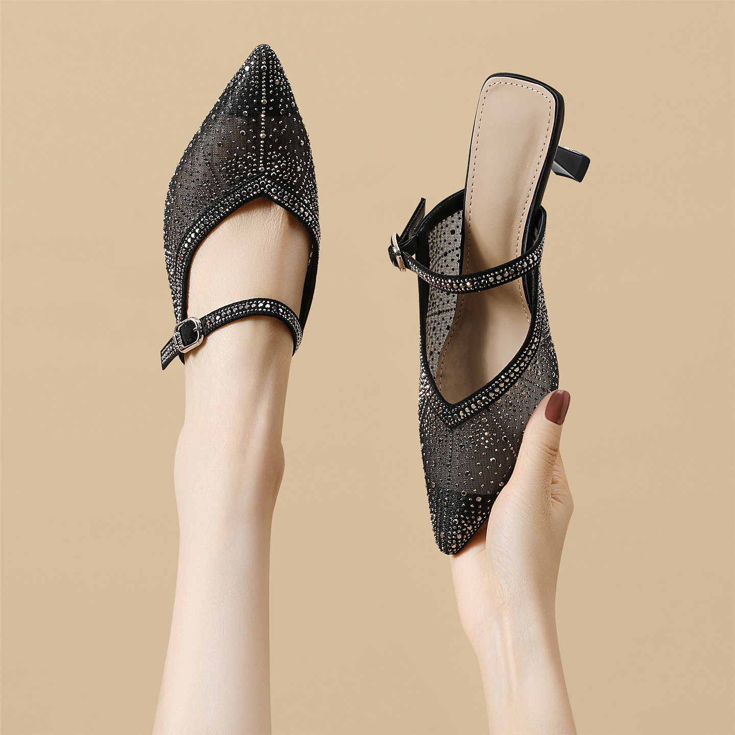 包头半拖鞋女士夏季外穿2026新款尖头细跟高跟鞋高级感妈妈凉拖鞋