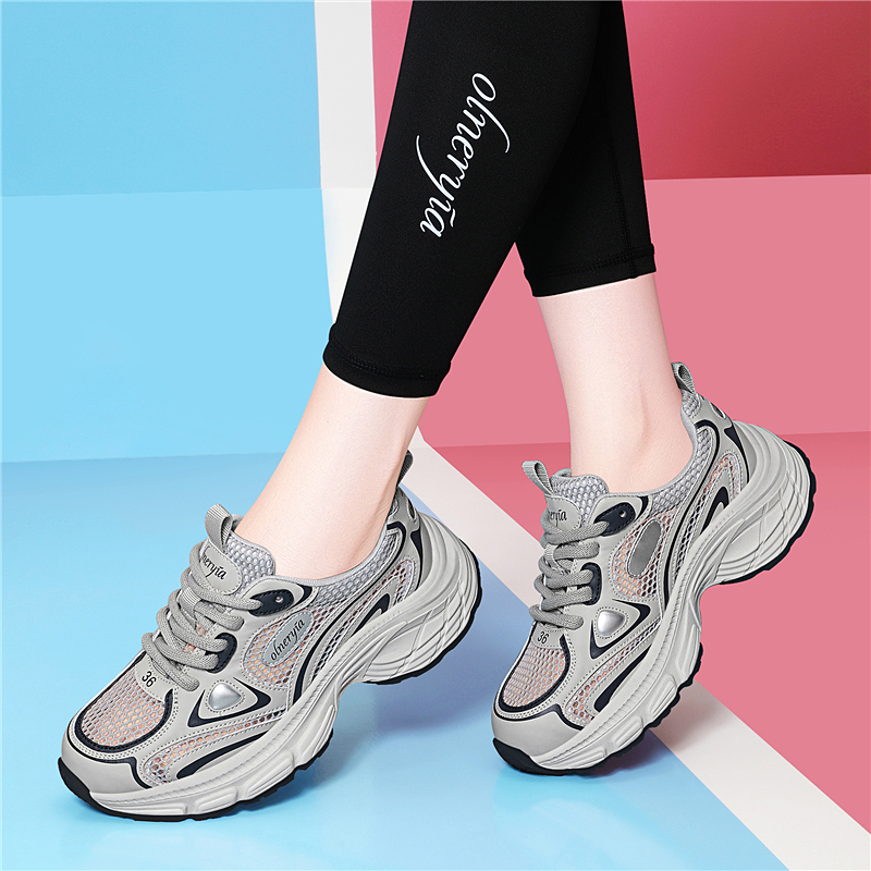 真皮老爹鞋女透气网面凉