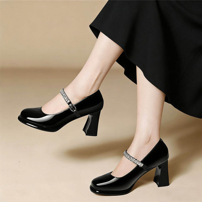 粗跟玛丽珍女鞋2026新款夏季鞋子配裙子皮鞋不累脚单鞋黑色高跟鞋