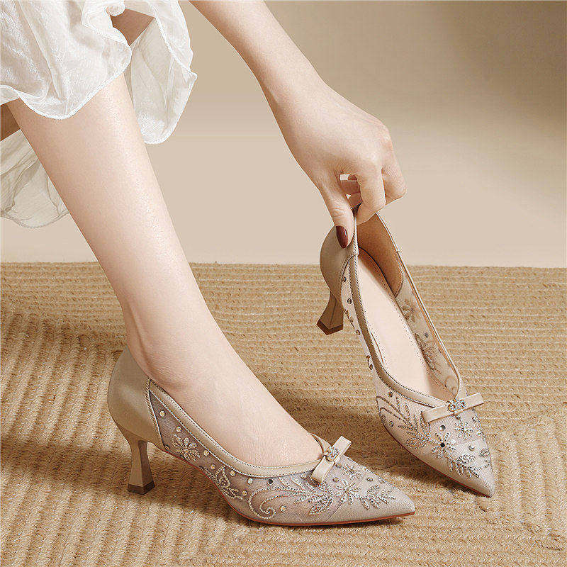 网面透气网纱细跟高跟鞋女款2026新款夏季气质优雅御姐风浅口单鞋