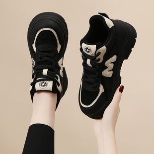 厚底老爹鞋女冬季加绒2025新款小个子增高显瘦软底轻便休闲运动鞋