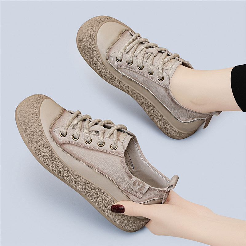 头层牛皮休闲运动鞋女款2025春秋季新款平底百搭软底轻便真皮板鞋