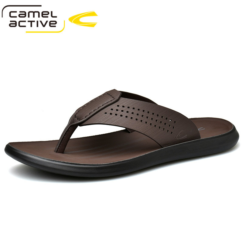 德国骆驼动感拖鞋男夏季外穿真皮人字拖男士软底耐磨高级感拖鞋男
