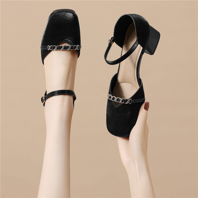 高跟鞋女2026新款夏季配裙子女鞋粗跟单鞋包头凉鞋女款方头妈妈鞋