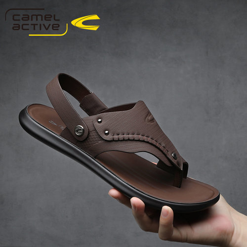 德国骆驼动感真皮凉鞋男夏季新款夹趾沙滩鞋人字拖外穿两用凉拖鞋