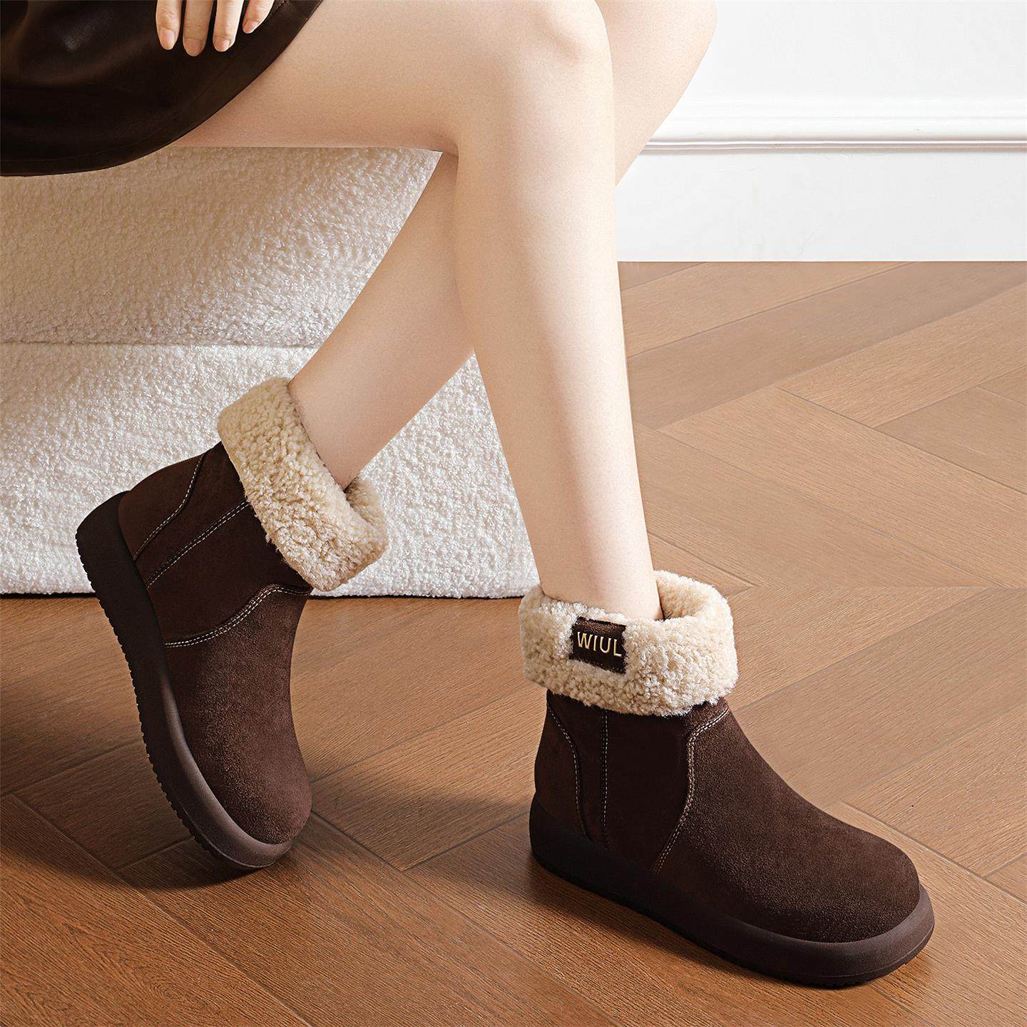 金丝兔2025新款冬季加绒两穿翻边保暖雪地靴女短靴时尚百搭女棉鞋