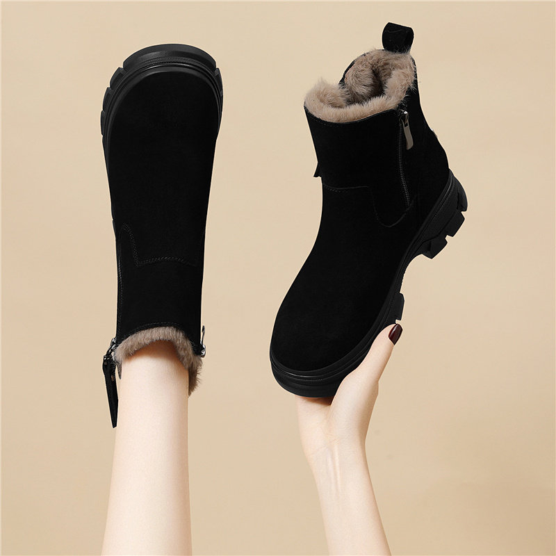 品牌真皮东北雪地靴女款2025新款冬季加绒加厚保暖棉鞋厚底马丁靴